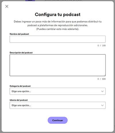 Configuración del Podcast en Podcaster