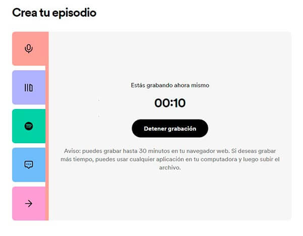 Graba tu episodio desde Podcaster