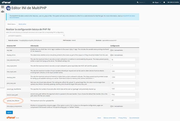 php.ini 3 CPanel WP