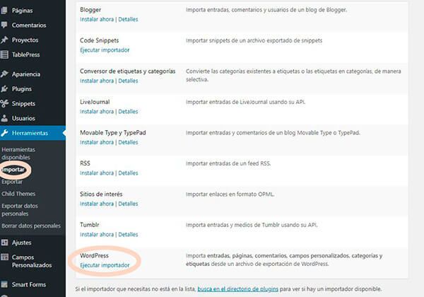 1 paso exportar en WP